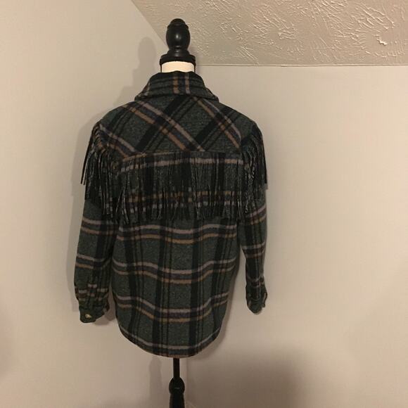 Anthropologie [BlankNYC] Green Plaid Fringe Shacket Jacket - Size Medium - NWT - Picture 4 of 12